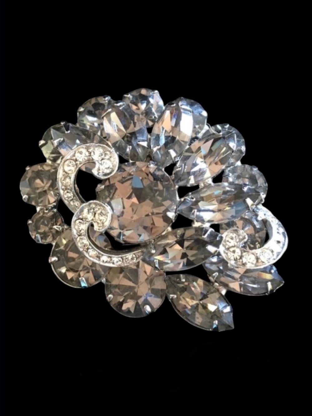 Vintage WEISS Smokey Gray Brooch
